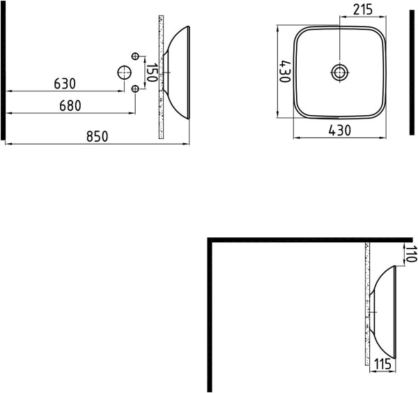 Раковина накладная (43х43) Bien Harmony HRLG04301FD0W3000