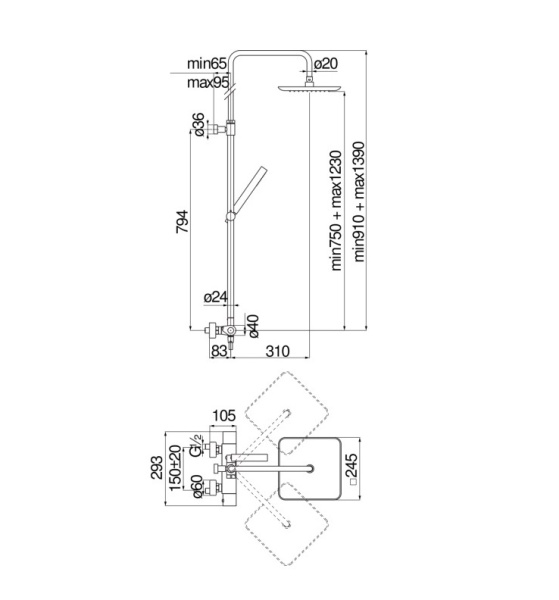 Душевая система Nobili Seven SE124030/50BM Душевая система Nobili Seven SE124030/50BM