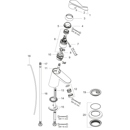Смеситель для раковины с донным клапаном Hansgrohe Focus 31910000 хром
