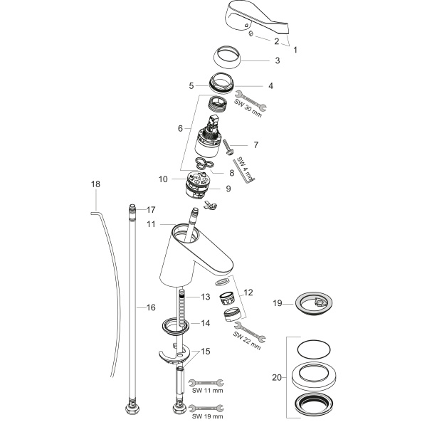 Смеситель для раковины с донным клапаном Hansgrohe Focus 31910000 хром