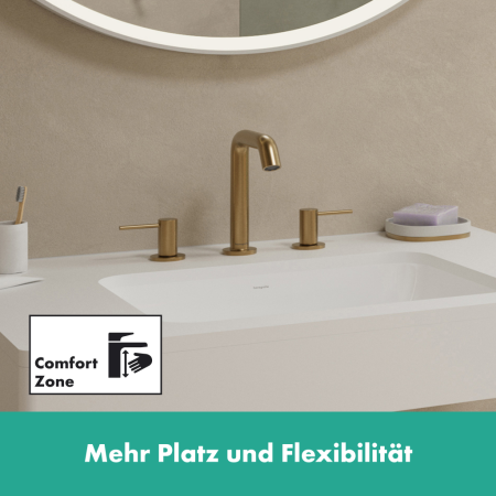 Смеситель для раковины на 3 отверстия с донным клапаном Push-Open Hansgrohe Tecturis S 73330140 шлифованная бронза