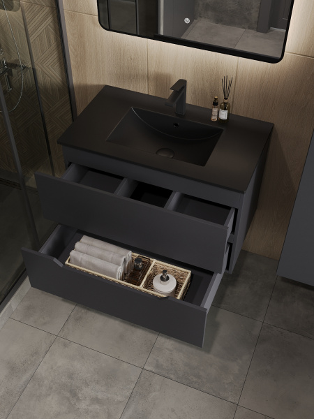 Тумба подвесная с раковиной Orange Line Li-80Tug+BLRA графит матовый