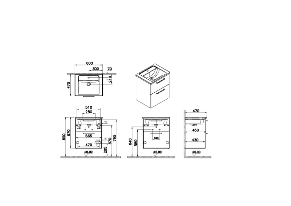 Тумба с раковиной Vitra Root 60 см 68270, темно-синий