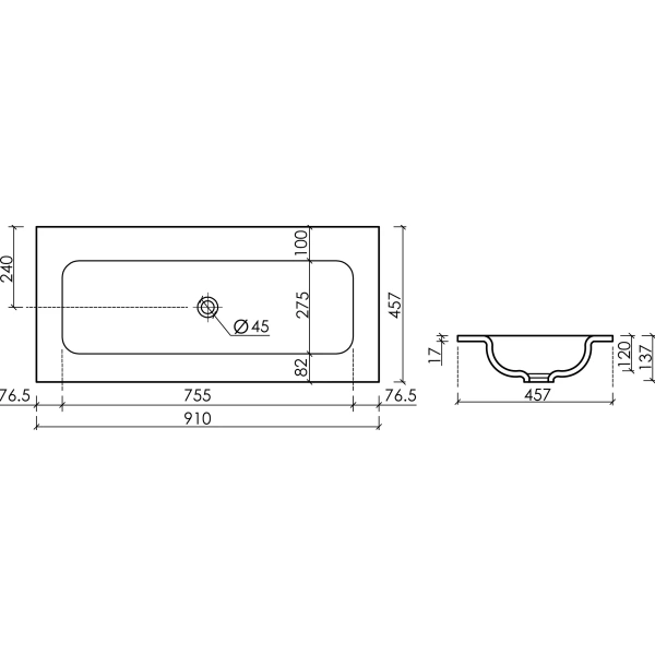 Раковина накладная (91х45,7) Ceramica Nova Grace CN7019MBwx