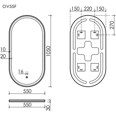 Зеркало с подсветкой Sancos Oval (55х105) OV55F