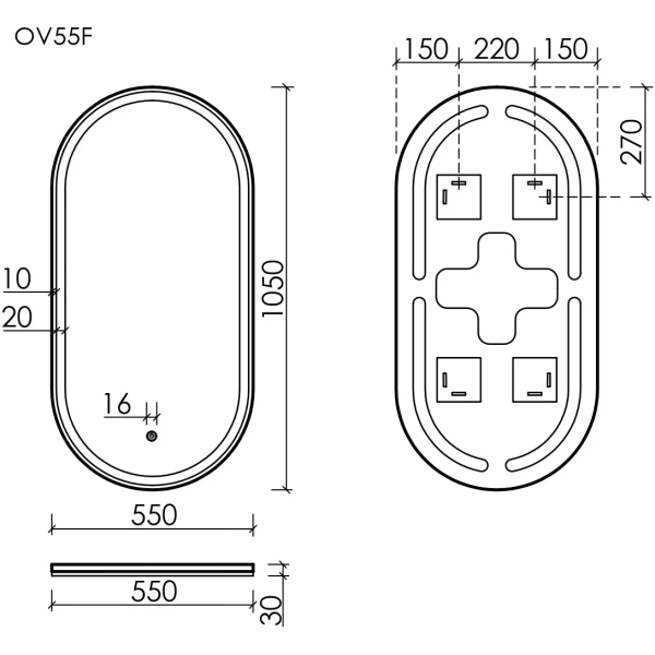 Зеркало с подсветкой Sancos Oval (55х105) OV55F