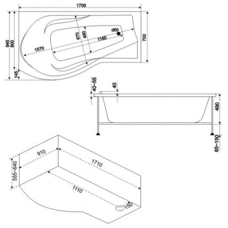 Акриловая ванна BAS Капри (Kapri) 170х80 без гидромассажа В 00015