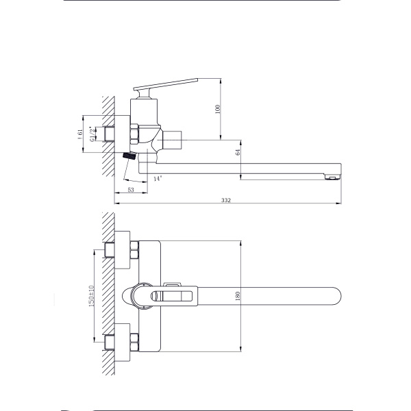 Смеситель для ванны с длинным поворотным изливом RUSH Palm PL2530-51