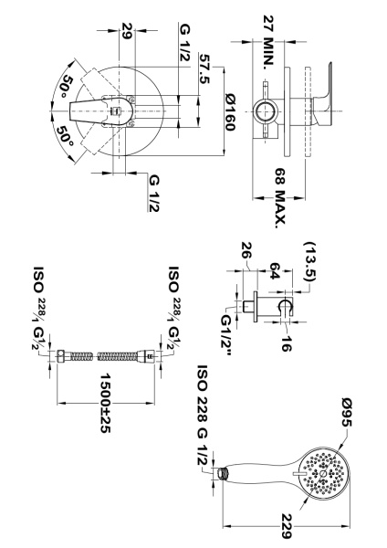 Душевой комплект с смесителем скрытого монтажа Teka Formentera 622420220