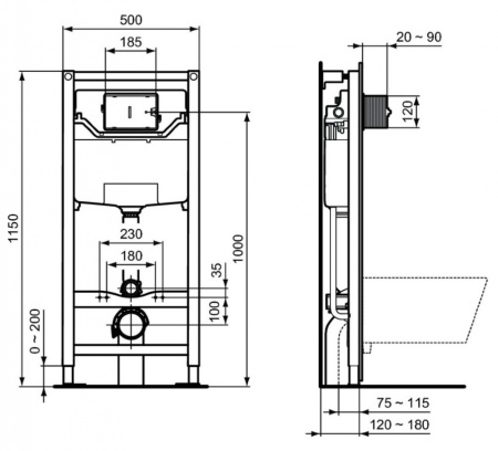 Комплект унитаз + инсталляция Ideal Standard Connect Prosys E8822301PC15