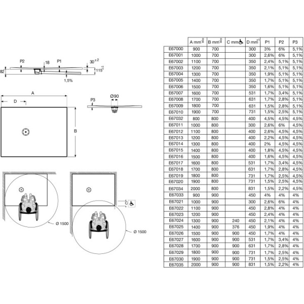 Душевой поддон Jacob Delafon Singulier E67025-NAD