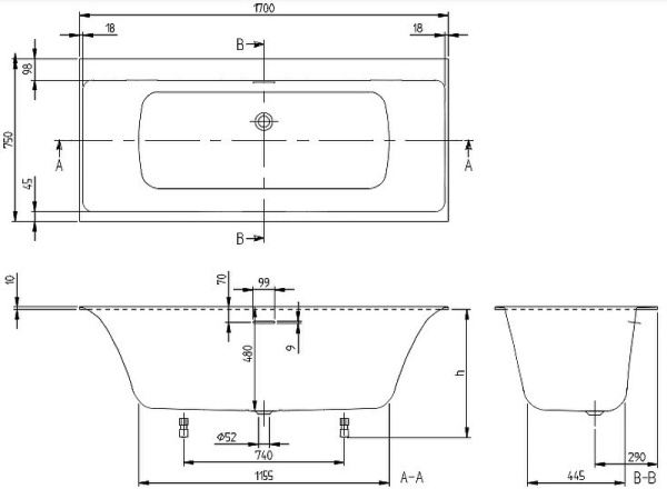 Квариловая ванна Villeroy&Boch Subway 3.0 (170х75) UBQ170SBW2DV-01 Квариловая ванна Villeroy&Boch Subway 3.0 (170х75) UBQ170SBW2DV-01
