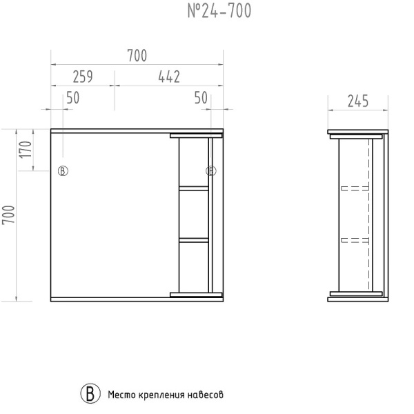 Зеркало со шкафом (70,6x70,2) Vigo Callao zsh.CAL.70.El