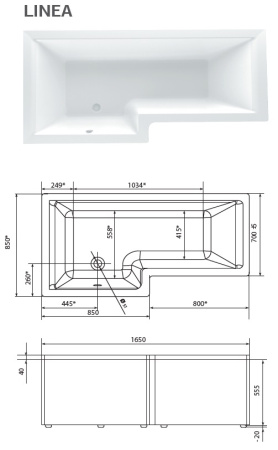 Акриловая ванна (165х85) Marka One Linea 01лин16585л