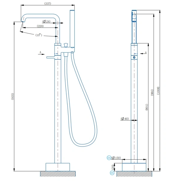 Смеситель для ванны напольный Arrow N11YG609GG серый