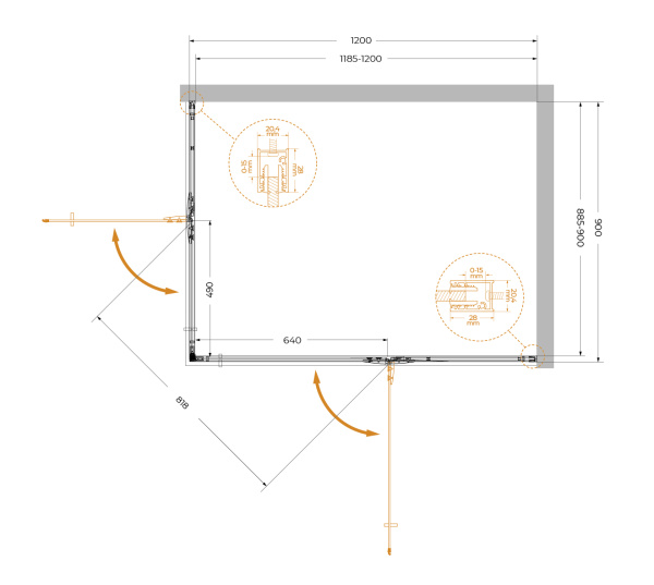 Душевой уголок (120х90) CEZARES LINER LINER-AH-2-120/90-C-Cr-R