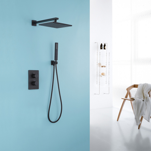 Душевой комплект ABBER Weiss Insel AF8051B скрытого монтажа без излива, термостат, черный матовый