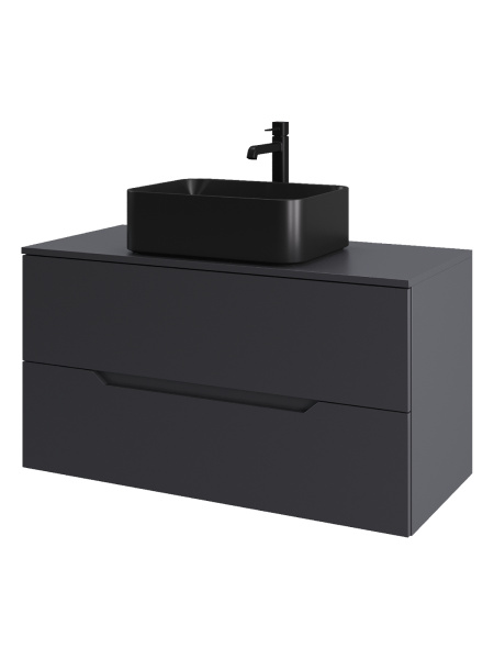 Тумба с раковиной подвесная 100 см, Orange Line Li-100TugMDF+B02-460MB графит/черный