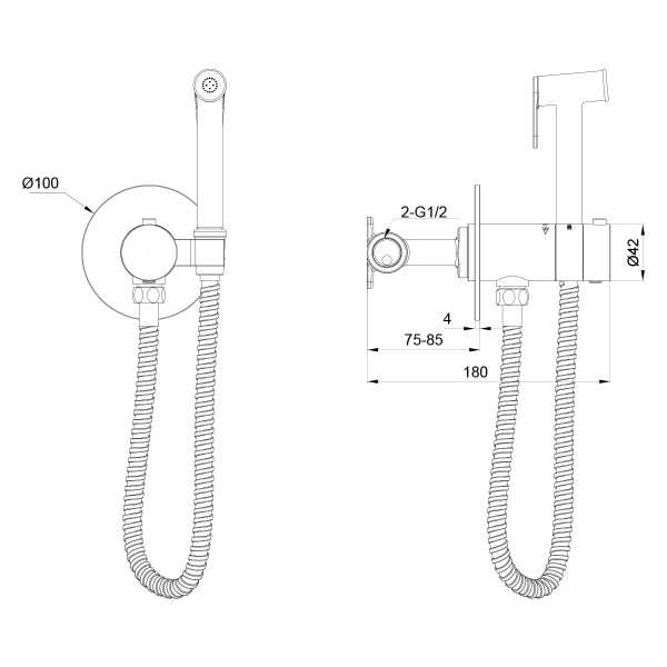 Гигиенический душ с термостатическим смесителем Oliveeka OL-829909-BN, никель матовый