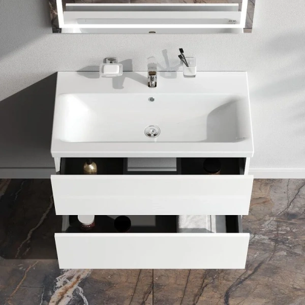 Тумба с раковиной 80 см Am.Pm Gem M90-FHX0802WG-WCC0802WG белый глянец