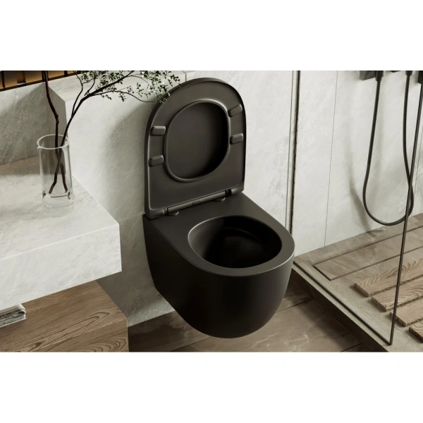 Унитаз ABBER Bequem AC1100TMB подвесной черный, безободковый, смыв торнадо
