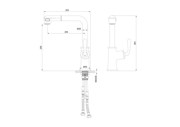 Смеситель для кухни с выдвижным изливом WONZON & WOGHAND, черный матовый WW-88439008A-MB Смеситель для кухни с выдвижным изливом WONZON & WOGHAND, черный матовый WW-88439008A-MB