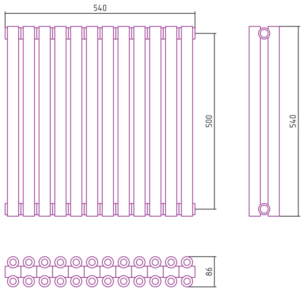 Полотенцесушитель Водяной Сунержа Эстет-00 (50х54) 12 секций Темный Титан Муар 15-0332-5012