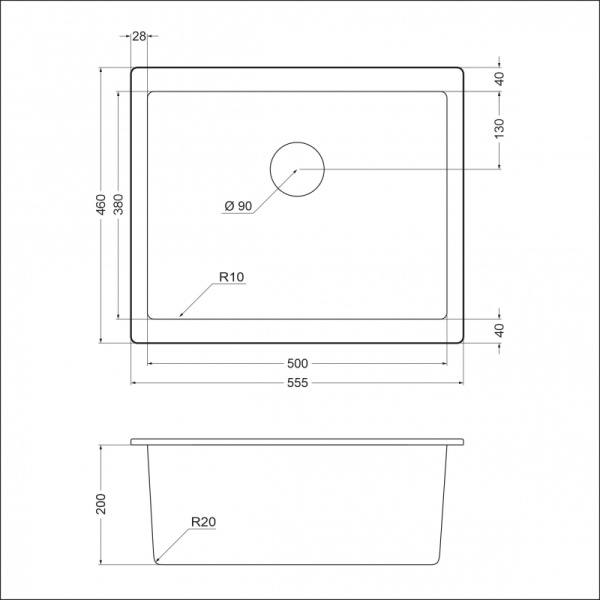 Кухонная мойка (55,5х46) EMAR EMQ-1555.P Оникс