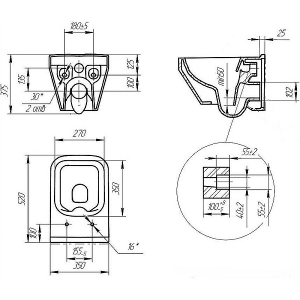 Комплект унитаза с инсталляцией Cersanit Crea 64443 с сиденьем микролифт и клавишей смыва хром глянцевый