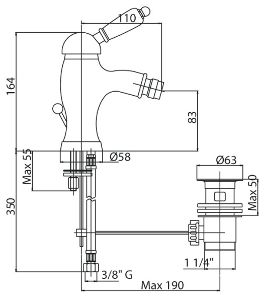 Смеситель для биде Cezares Elite ELITE-BSM1-03/24-M