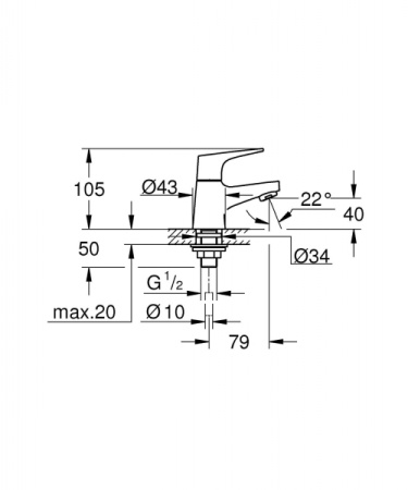 Вертикальный вентиль Grohe BauFlow  XS-Size 20575 000 (20575000)