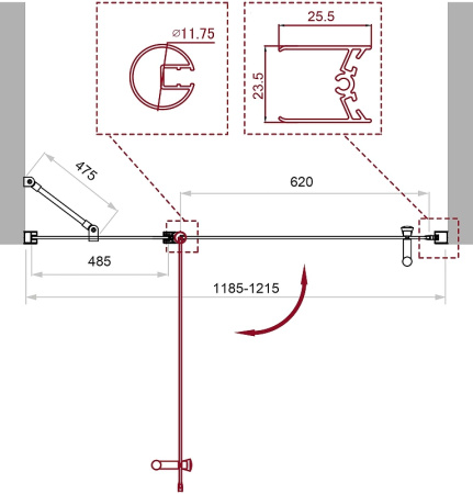 Душевая дверь (120х185) BelBagno UNO-B-12-50+70-C-Cr