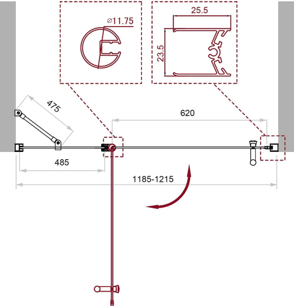 Душевая дверь (120х185) BelBagno UNO-B-12-50+70-C-Cr