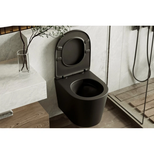 Унитаз ABBER Bequem AC1102TMB подвесной черный матовый, безободковый, смыв торнадо