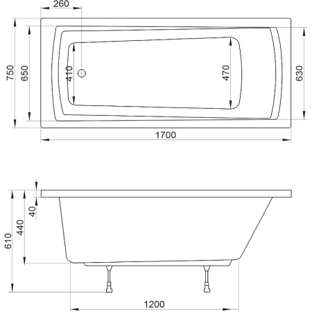 Акриловая ванна Ravak Domino Set Plus (170х75) 70508024