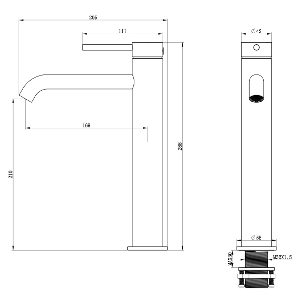 Высокий смеситель для раковины Oliveeka OL-88239017-BGM, матовый Черный