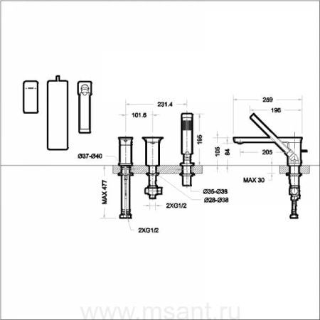 Смеситель на борт ванны Bravat Phillis F556101C-2-ENG