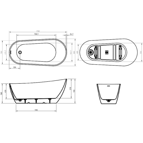 Акриловая ванна (170x80) BelBagno Uno BB704-1700-800-K Акриловая ванна (170x80) BelBagno Uno BB704-1700-800-K