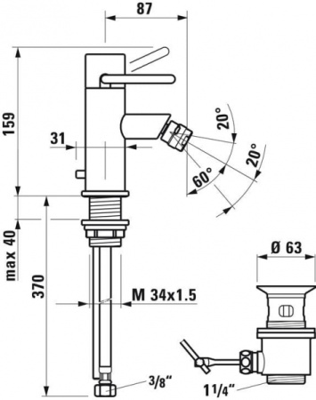 Смеситель для биде с донным клапаном Laufen Twinprime 3.4132.1.004.111.1