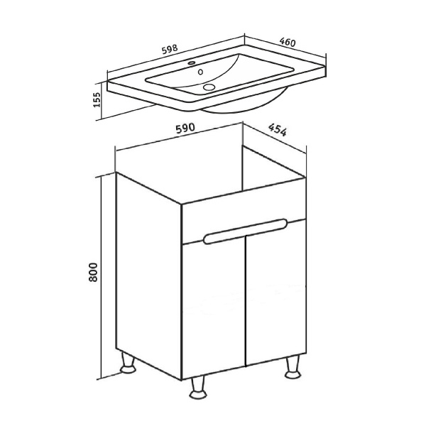 Тумба под раковину Runo напольная 2 двери Парма 60 (00-00001038)