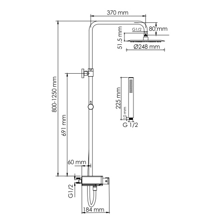 Душевая система WasserKRAFT A114.258.217.CB Thermo