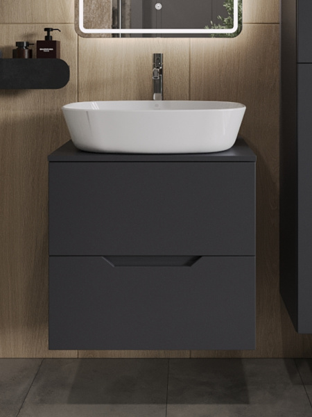 Тумба с раковиной подвесная 60 см, Orange Line Li-60TugMDF+B08-500W графит/белый