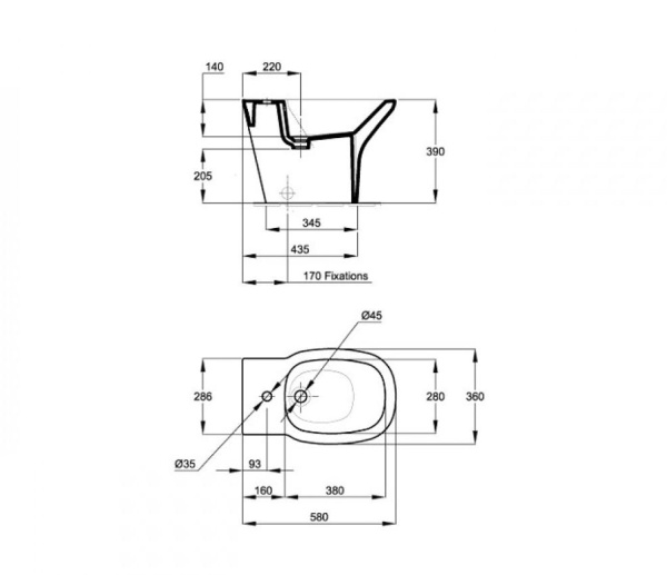 Биде напольное Jacob Delafon Freelance E1094-00 белый