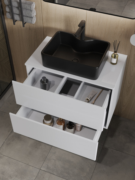 Тумба с раковиной подвесная 75 см, Orange Otto Ot-75TuMDF+B01-475MB белый глянец