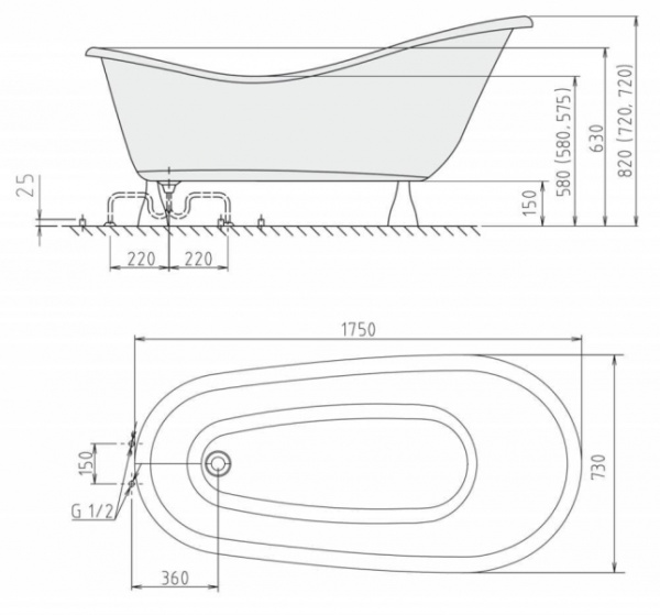 Акриловая ванна 175x73 Alpen Rectime 36612 Акриловая ванна 175x73 Alpen Rectime 36612