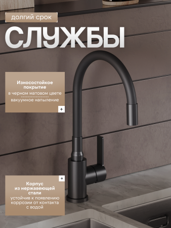 Смеситель для кухни однорычажный с гибким изливом Agger Easy A3100544 черный матовый