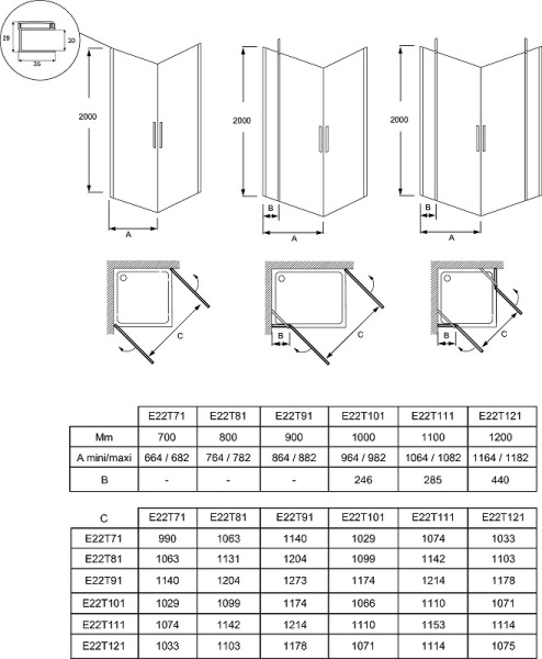 Душевая дверь Jacob Delafon Contra 90 E22T91-GA