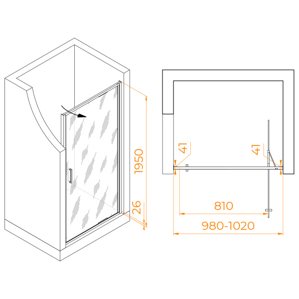 Душевая дверь 100 см RGW Stilvoll SV-05Gr 70320510-1510 ребристое