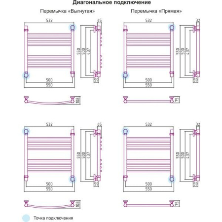 Полотенцесушитель водяной 500х500 перемычка выгнутая Сунержа Богема 00-0101-5050