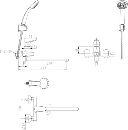 Смеситель для ванны c длинным изливом  Bravat Drop F64898C-LB